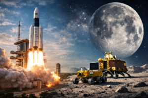 ISRO Chand Mission 2026 rocket launch and moon rover concept image