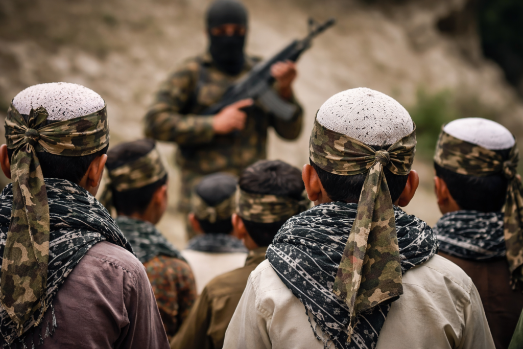 पाकिस्तान में कथित बाल जिहादी ट्रेनिंग से जुड़ा प्रतीकात्मक दृश्य, जहां बच्चों को हथियारबंद प्रशिक्षण दिया जा रहा है